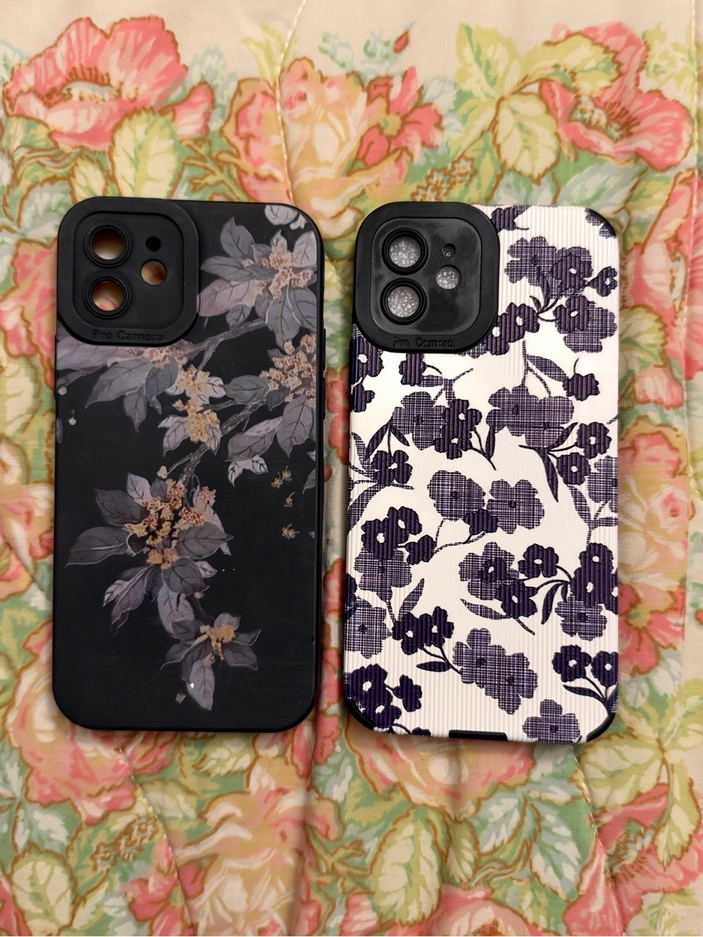 Floral Pattern iPhone Cases - Black & White/Purple